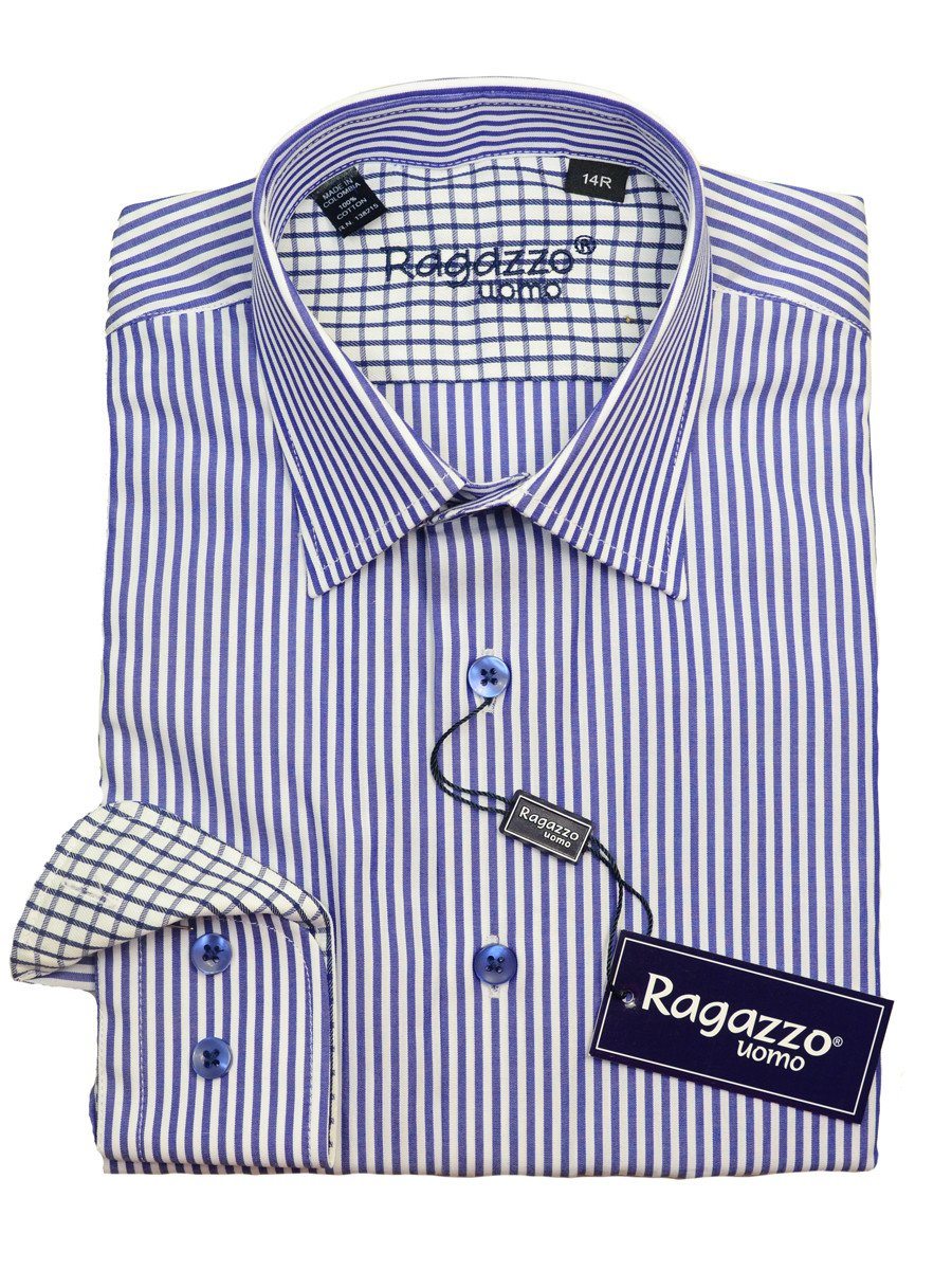 Ragazzo 20610 100% Cotton Boy's Dress Shirt - Stripe - Royal Blue And White Boys Dress Shirt Ragazzo