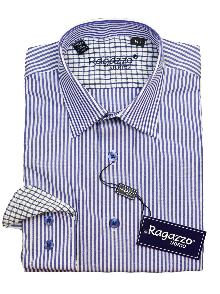 Ragazzo 20610 100% Cotton Boy's Dress Shirt - Stripe - Royal Blue And White Boys Dress Shirt Ragazzo 