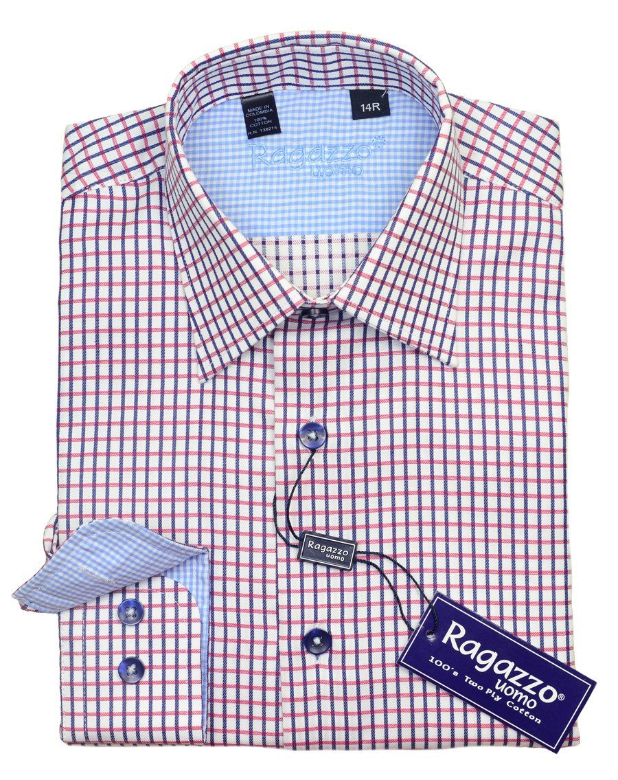 Boy's Sport Shirt 20627 White/Red/Blue Check Boys Sport Shirt Ragazzo