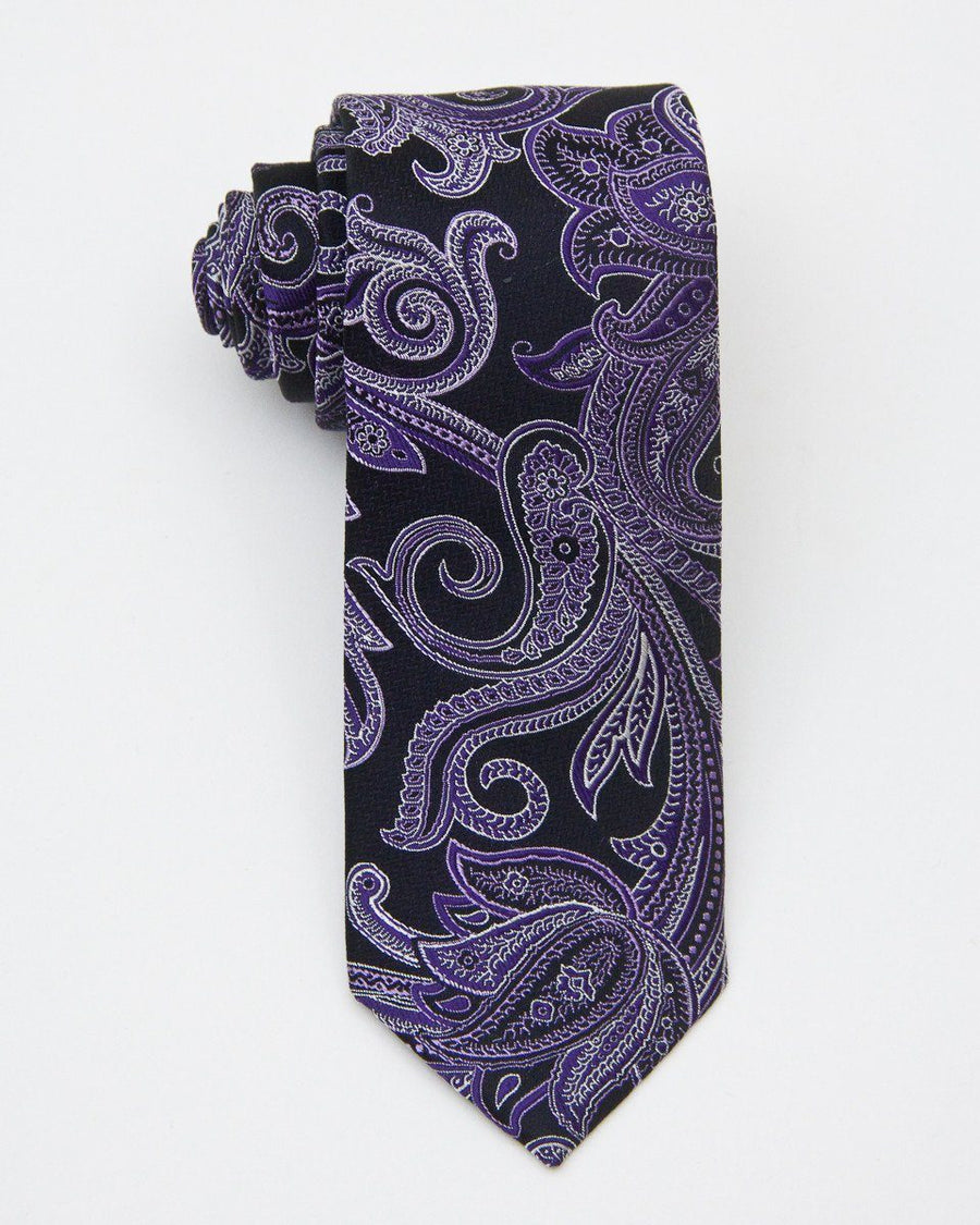 Heritage House 20730 100% Silk Woven Tie - Paisley - Black / Purple, Wool blend lining Boys Tie Heritage House 