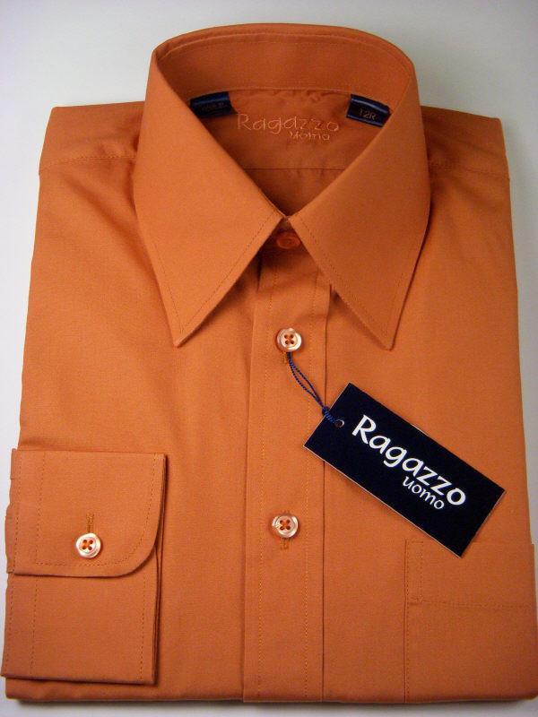 burnt orange mens dress shirt Ragazzo 2088 100% Cotton Boy's Dress Shirt - Solid Broadcloth - Cinnam – Heritage House