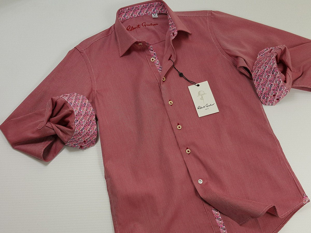 Robert Graham 21110 100% Cotton Boy's Sport Shirt - Chevron - Berry, Modified Spread Collar Boys Sport Shirt Robert Graham