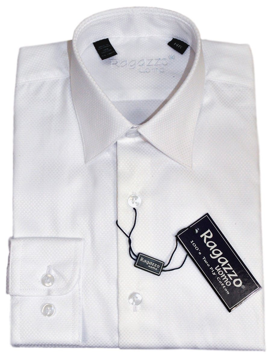 Ragazzo 21311 100% Cotton Boy's Dress Shirt - Box Weave - White Boys Dress Shirt Ragazzo