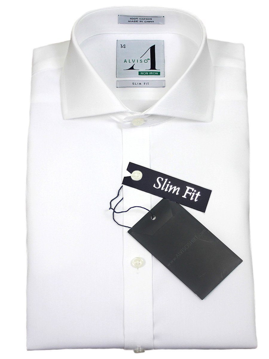Alviso 21425 Boys Dress Shirt- Slim Fit- Solid- White Boys Dress Shirt Alviso
