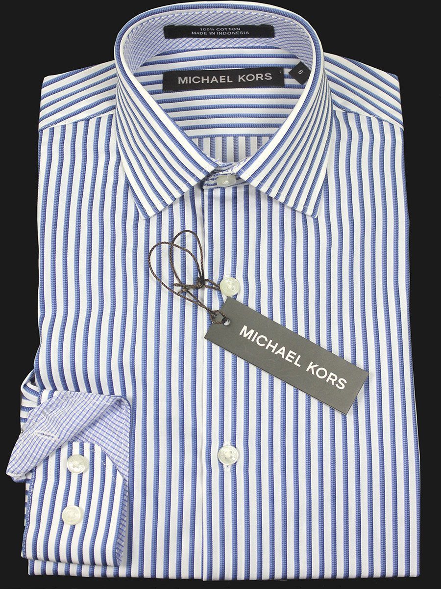 Michael Kors 21557 100% Cotton Boy's Dress Shirt - Striped - White And Blue Boys Dress Shirt Michael Kors 