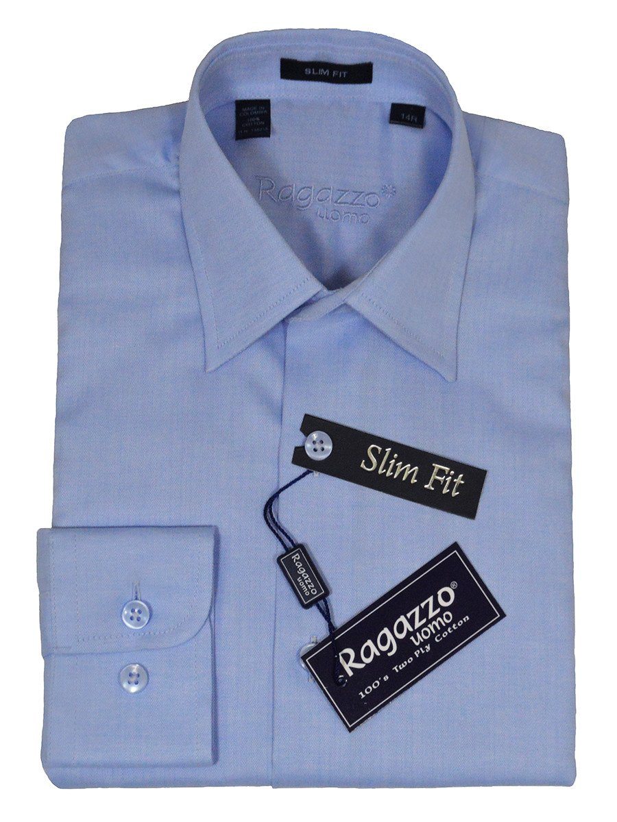 Ragazzo 21583 100% Cotton Slim Fit Boy's Dress Shirt - Herringbone - Sky Blue Boys Dress Shirt Ragazzo 
