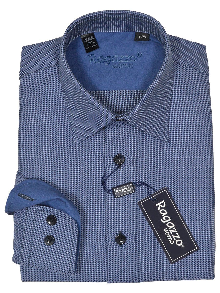 Ragazzo 21596 100% Cotton Boy's Dress Shirt - Check - French Blue Boys Dress Shirt Ragazzo 
