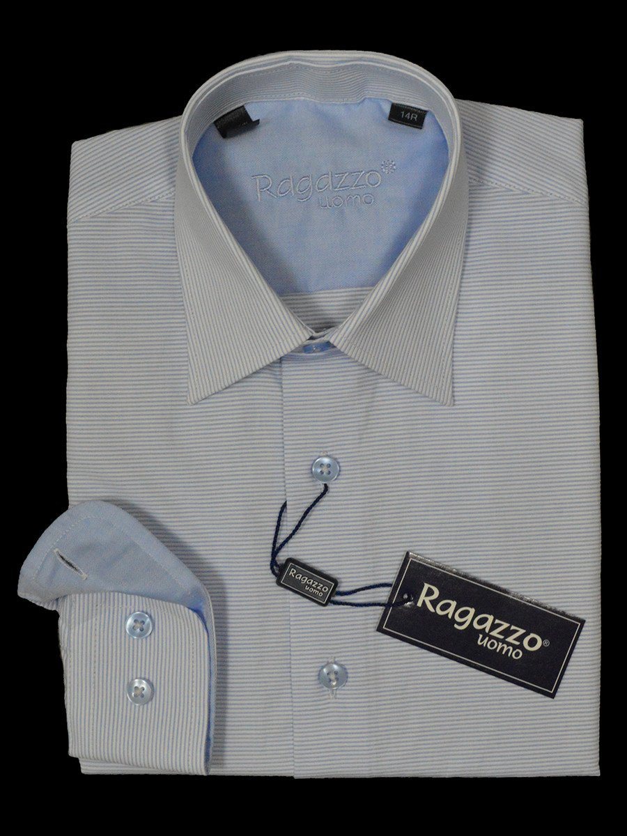 Ragazzo 21603 100% Cotton Boy's Dress Shirt - Stripe - Sky Blue Boys Dress Shirt Ragazzo 
