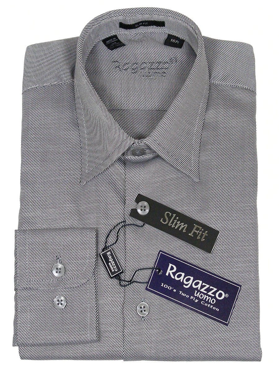 Ragazzo 21980 100% Cotton Slim Fit Boy's Dress Shirt - Diagonal Weave - Sterling Boys Dress Shirt Ragazzo 
