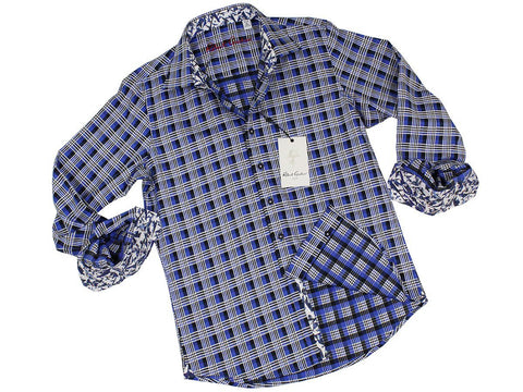 Image of Boy's Sport Shirt 22325 Blue Plaid Boys Sport Shirt Robert Graham 