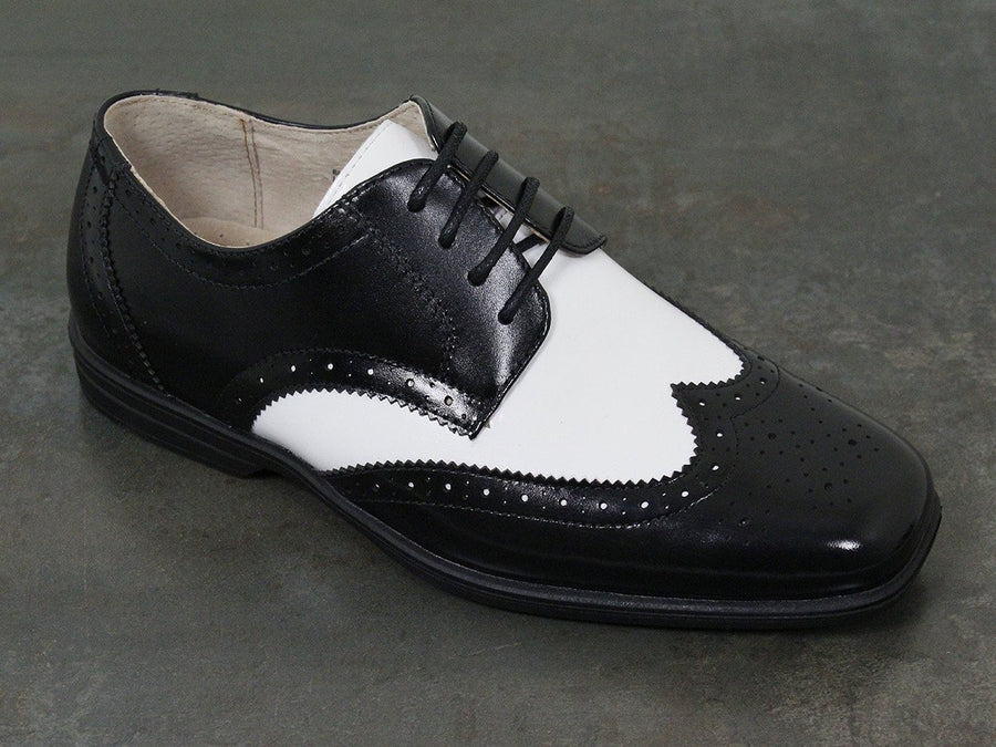 Florsheim 22497 Leather Boy's Shoe - Two Tone Wing Tip - Black And White Boys Shoes Florsheim 