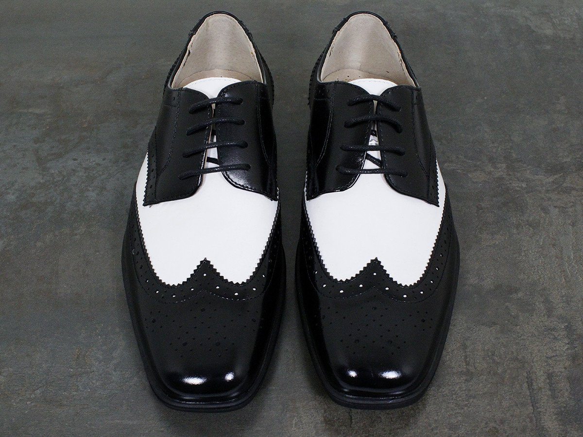 Florsheim 22497 Leather Boy's Shoe - Two Tone Wing Tip - Black And White Boys Shoes Florsheim