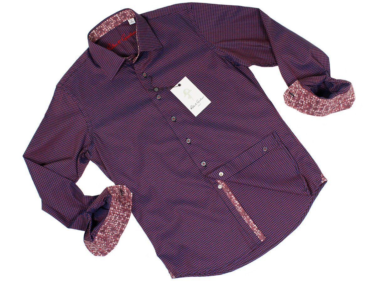 Boy's Sport Shirt 22928 Bordeaux Houndstooth Boys Sport Shirt Robert Graham