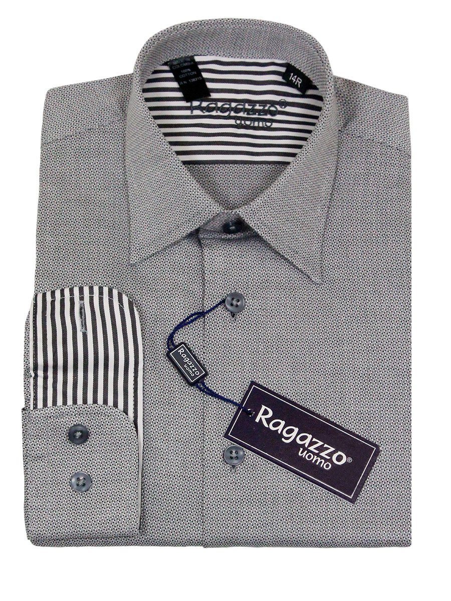 Ragazzo 23227 100% Cotton Boy's Dress Shirt - Checkered Box Weave - Gray Boys Dress Shirt Ragazzo