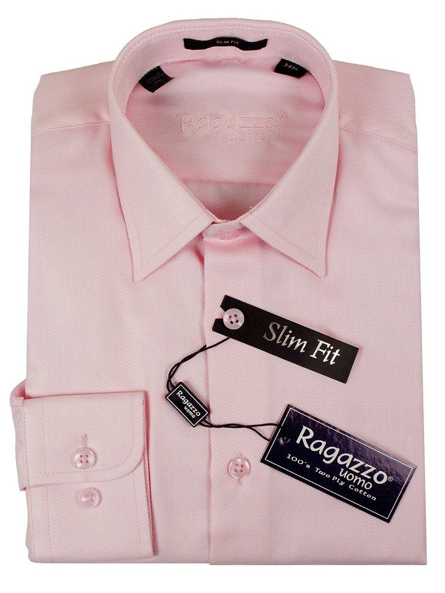 Ragazzo 23610 100% Cotton Slim Fit Boy's Dress Shirt - Diagonal Weave - Pink Boys Dress Shirt Ragazzo 