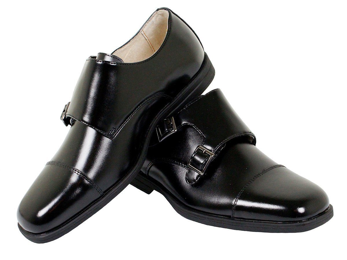 Florsheim 23889 Leather Boy's Shoe - Double Monk Strap - Cap Toe - Black Boys Shoes Florsheim