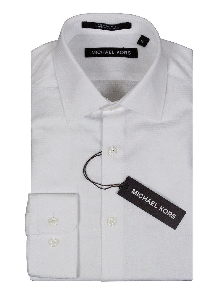 Michael Kors 24135 100% Cotton Boy's Dress Shirt - Tonal - White Boys Dress Shirt Michael Kors 