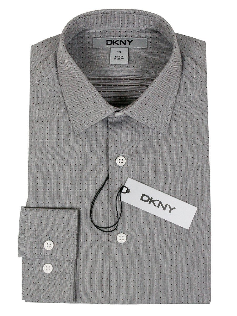 DKNY 24154 100% Cotton Boy's Dress Shirt - Dot - Gray Boys Dress Shirt DKNY
