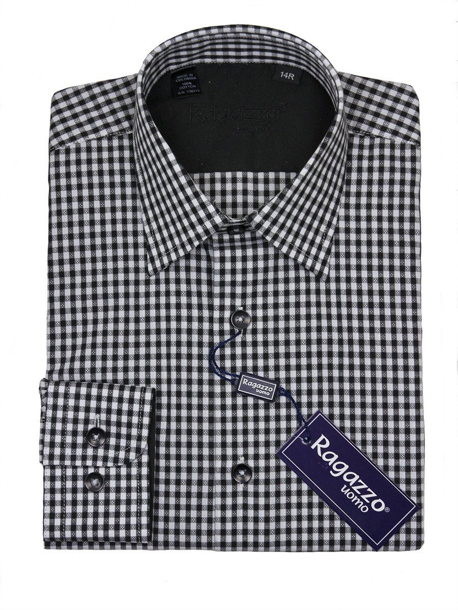 mens 100 cotton dress shirts Ragazzo 24406 100% Cotton Boy's Dress Shirt - Gingham Check