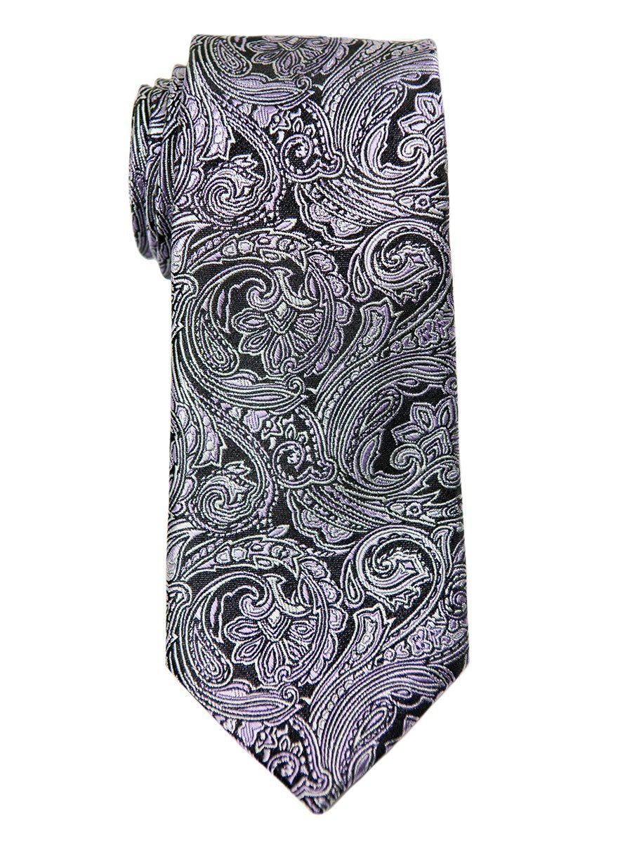Heritage House 24942 100% Woven Silk Boy's Tie - Paisley Pattern - Black/Silver/Lilac Boys Tie Heritage House
