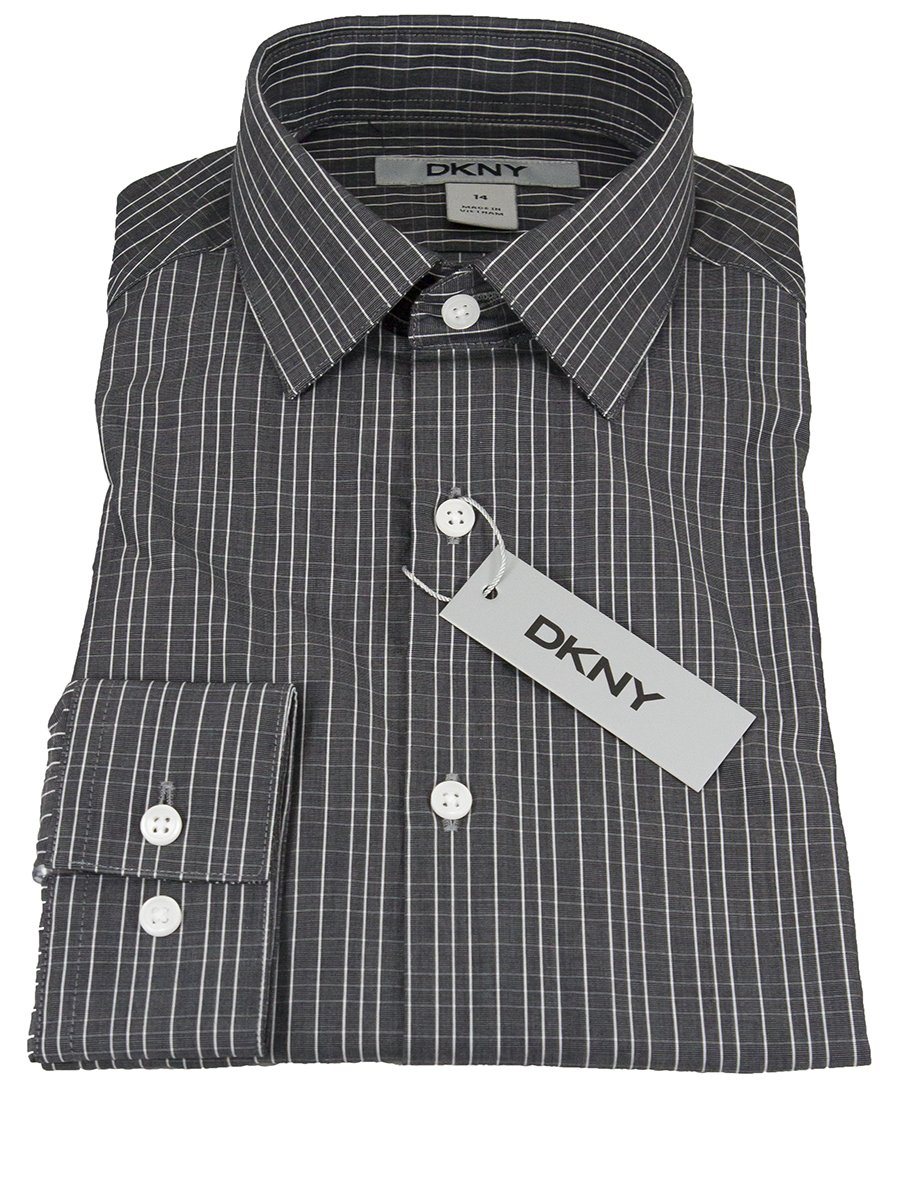DKNY 25321 100% Cotton Boy's Dress Shirt - Stripe - Charcoal, Long Sleeve Boys Dress Shirt DKNY 