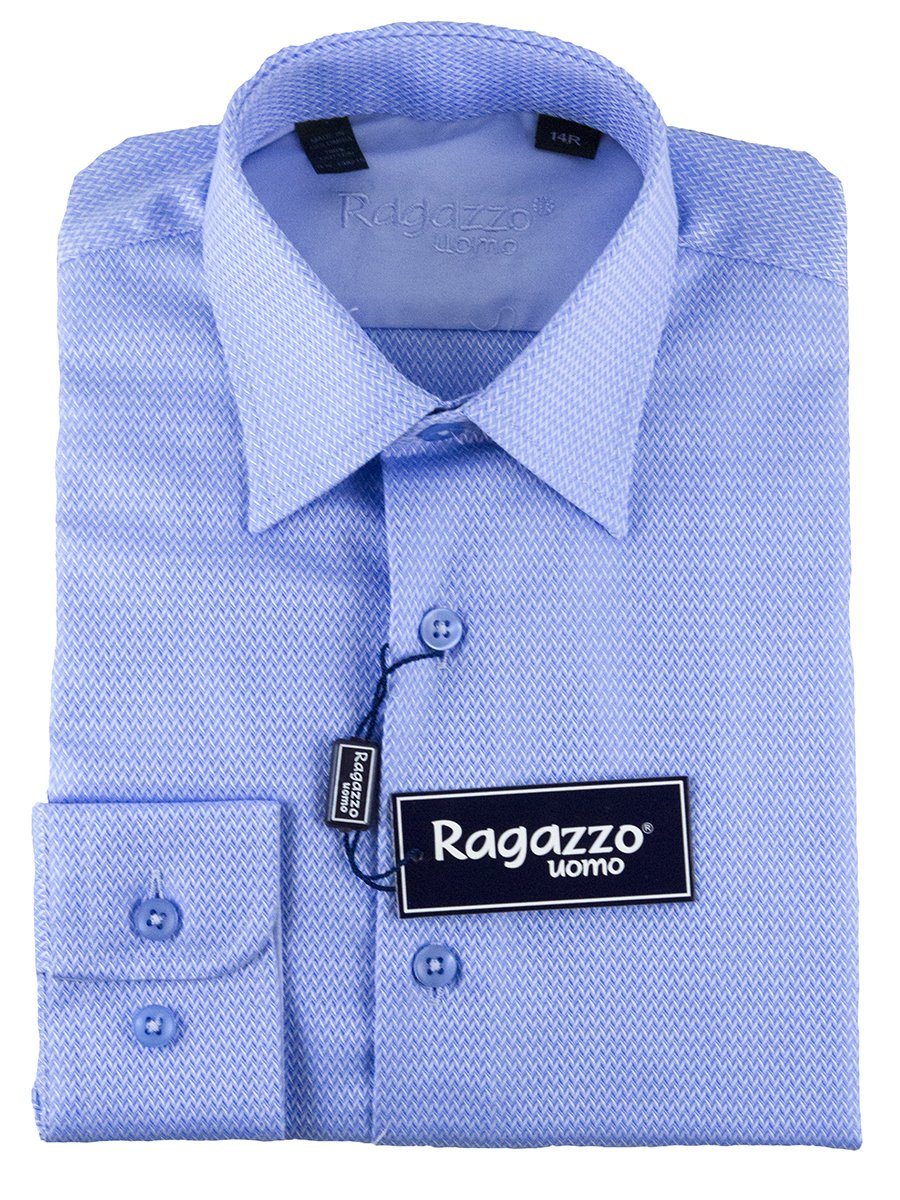 Ragazzo 25464 100% Cotton Boy's Dress Shirt - Chevron - Medium Blue Boys Dress Shirt Ragazzo