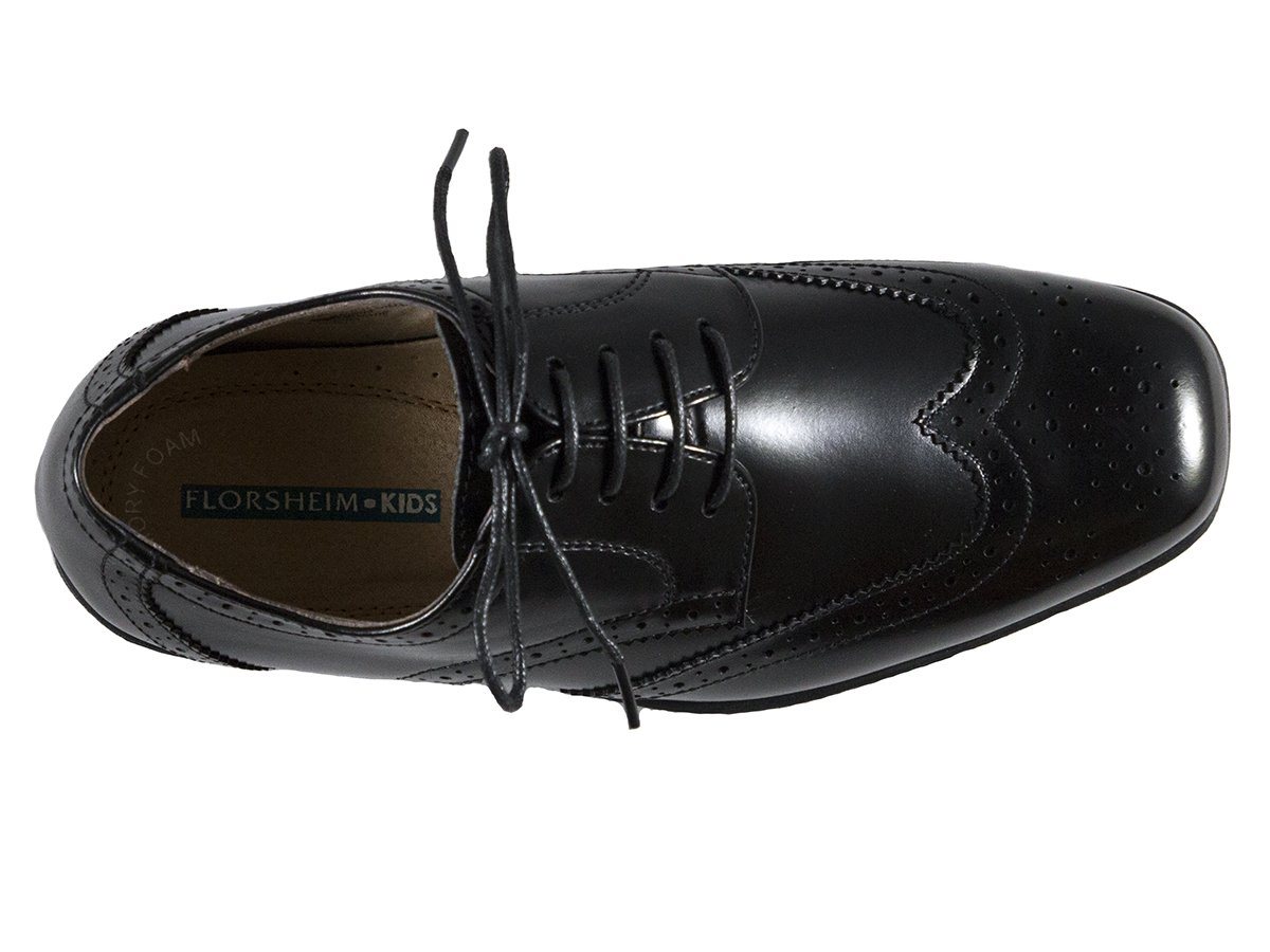 Florsheim 25573 Lace-Up Boy's Shoe - Wing Tip- Black Boys Shoes Florsheim