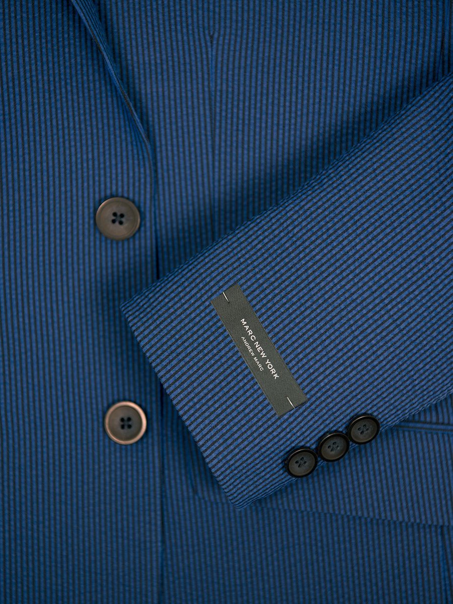 Andrew Marc 26241 Boy's Skinny Fit Suit - Seersucker-Stripe - Blue/Navy Boys Suit Andrew Marc
