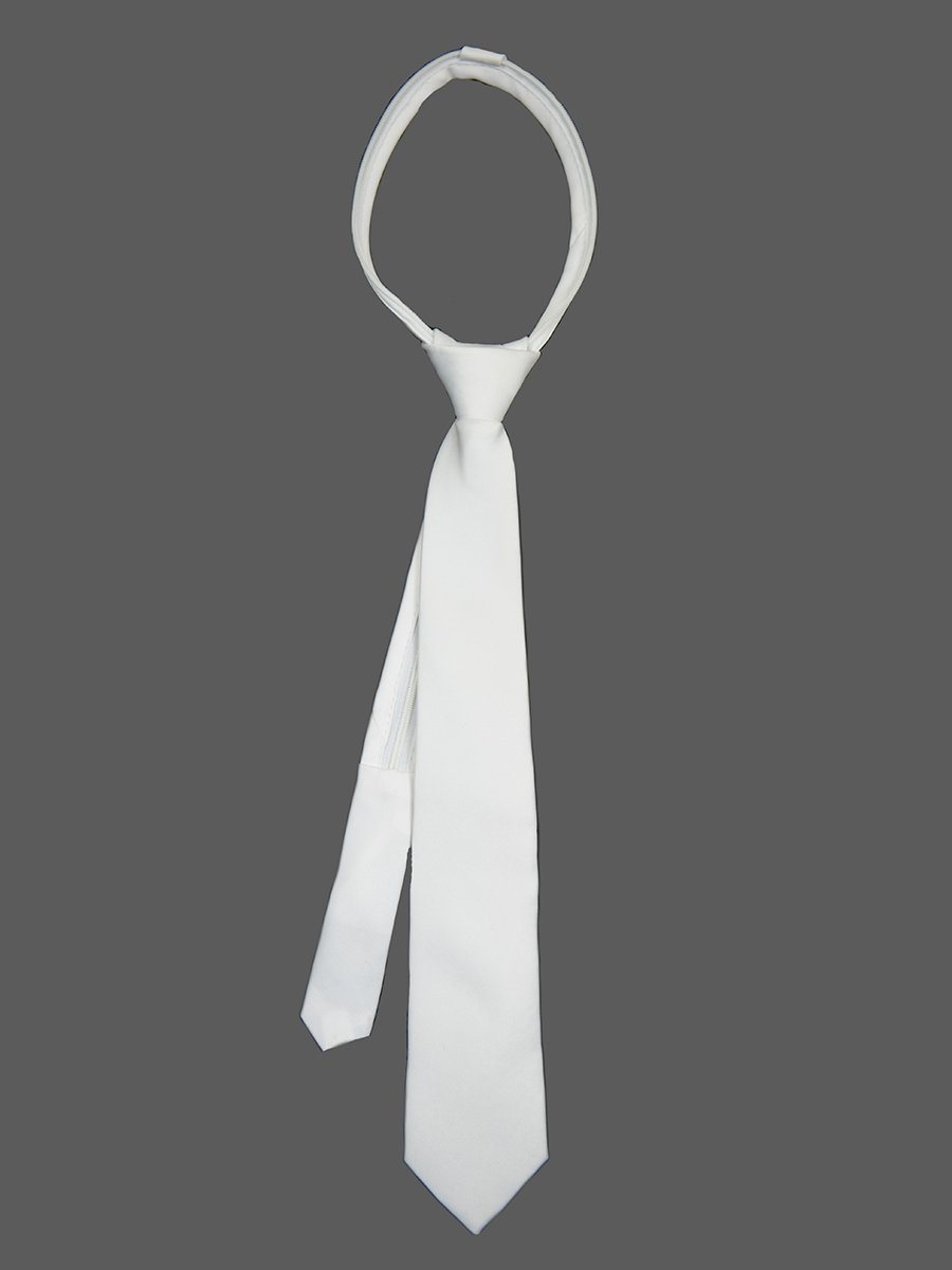 Zenio 26251 100% Polyester ZipperTie - Solid - White Boys Tie Zenio