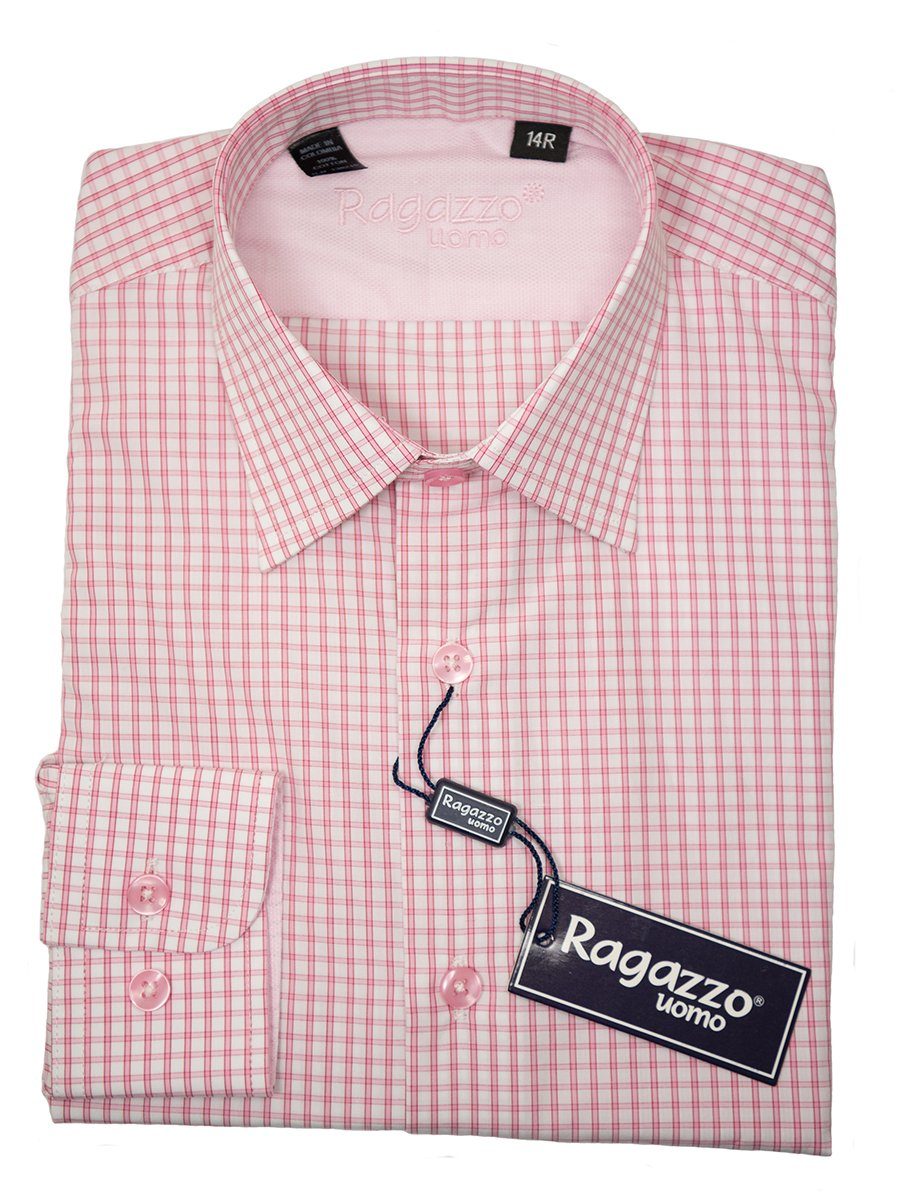 Ragazzo 26285 Boy's Sport Shirt - Cotton - Salmon Check, Long Sleeve Boys Sport Shirt Ragazzo 