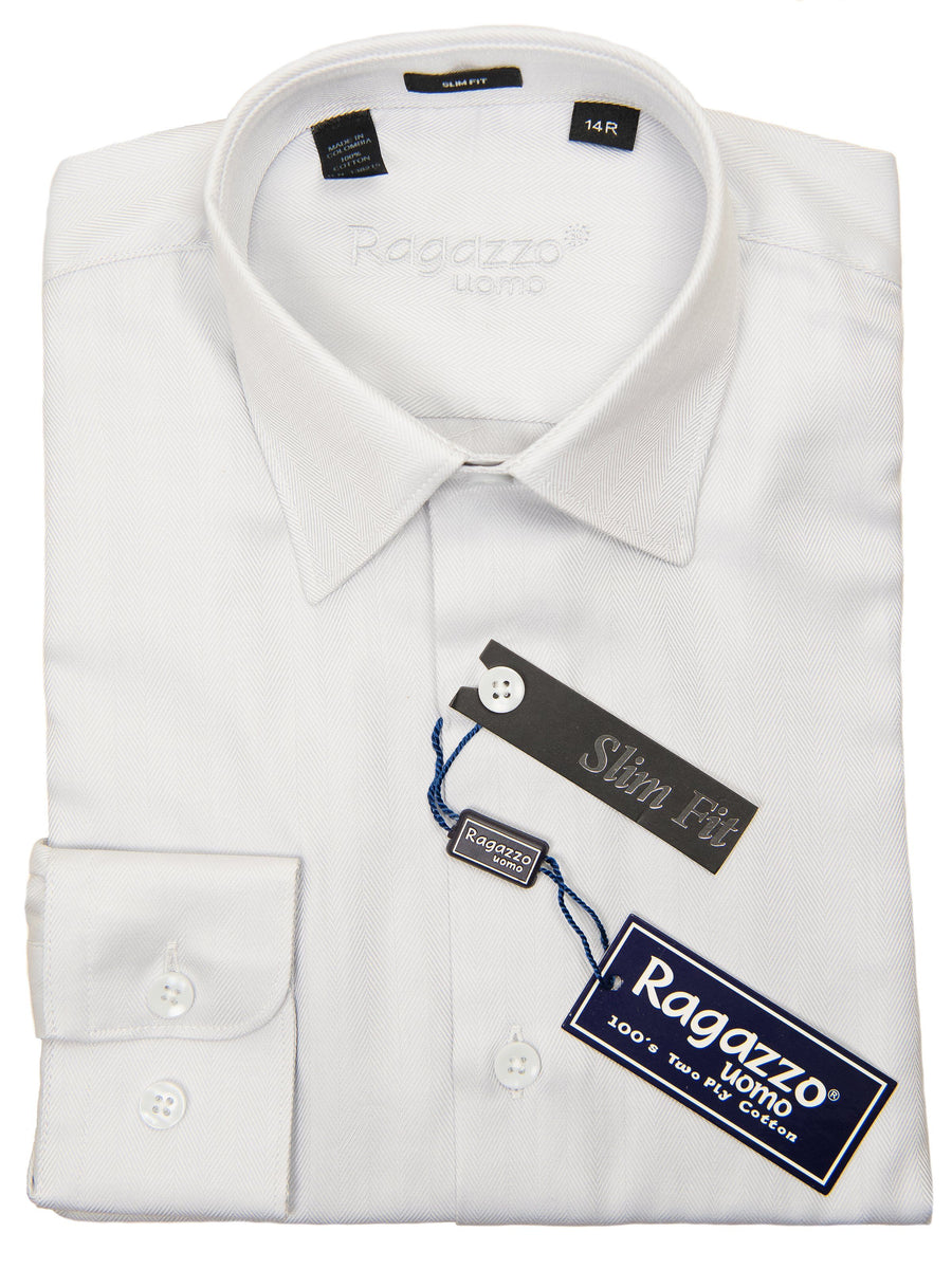 Ragazzo 28573 Boy's Dress Shirt - Slim Fit- Herringbone - Light Grey Boys Dress Shirt Ragazzo 