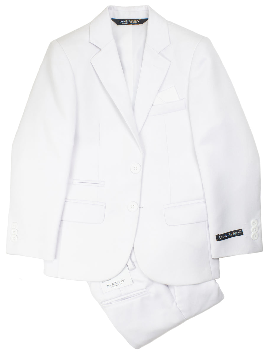 Leo & Zachary 28582 Boy's Skinny Fit Suit - Solid - White