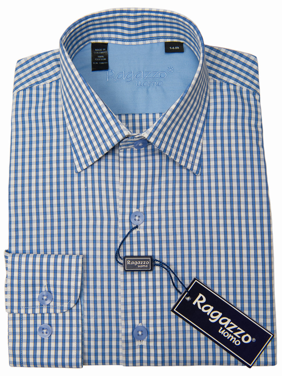 Ragazzo 28603 Boy's Dress Shirt - Check - Medium Blue