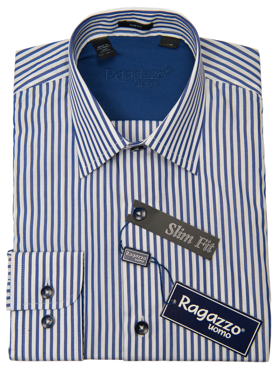 Ragazzo 28644 Boy's Dress Shirt - Slim Fit- Stripe - Royal Blue