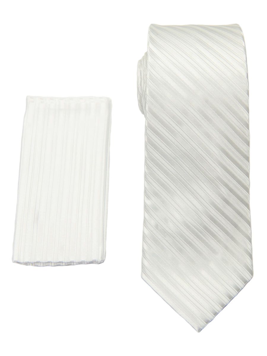 Heritage House 28805 100% Poly Tie/Pocket Square Set-Tonal Stripe- White