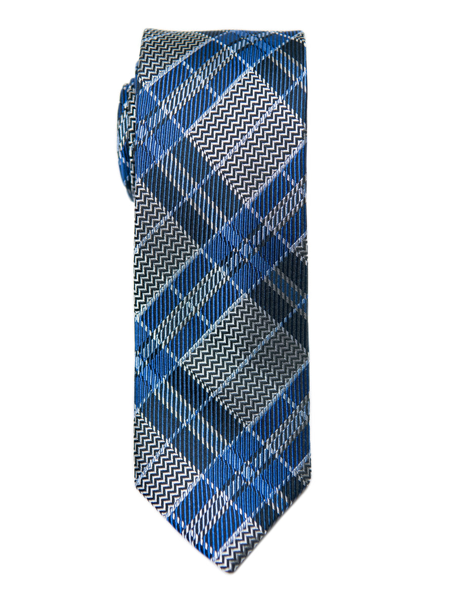 Heritage House 28851 100% Silk Boy's Tie - Plaid- Grey/Blue
