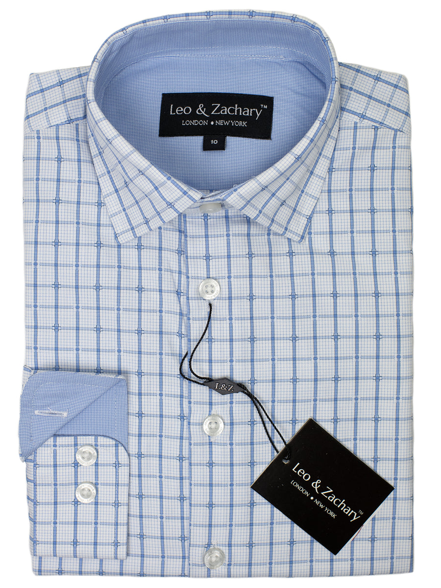 Leo & Zachary 29428 Boy's Dress Shirt- Windowpane- Blue