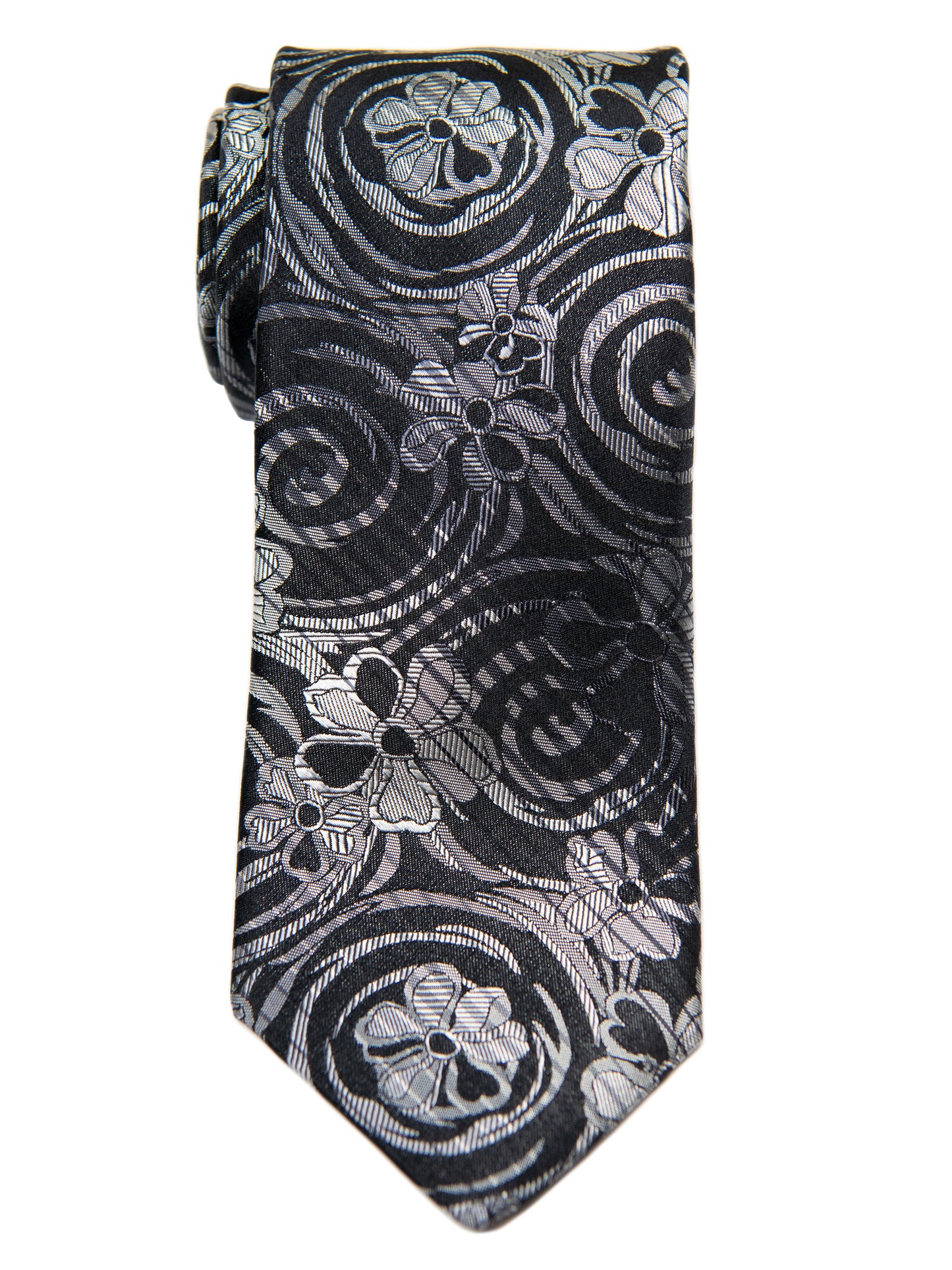 Dion 30228 Boy's Tie- Black/Grey- Flower