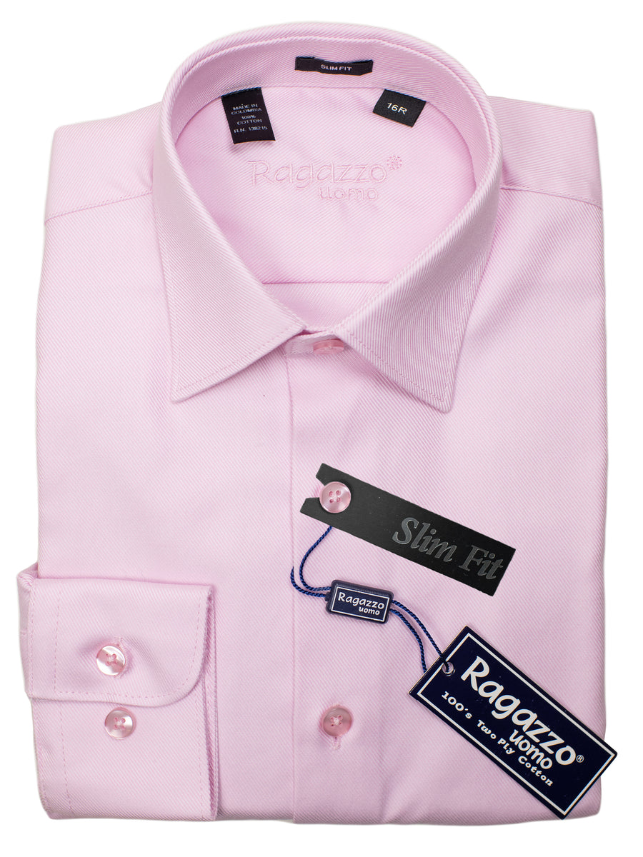 Ragazzo 30279 Slim Fit Boy's Dress Shirt - Tonal Diagonal Weave - Light Pink