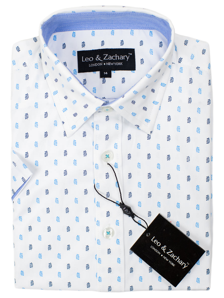 Leo & Zachary 30549 Boy's Short Sleeve Sport Shirt-White/Blue