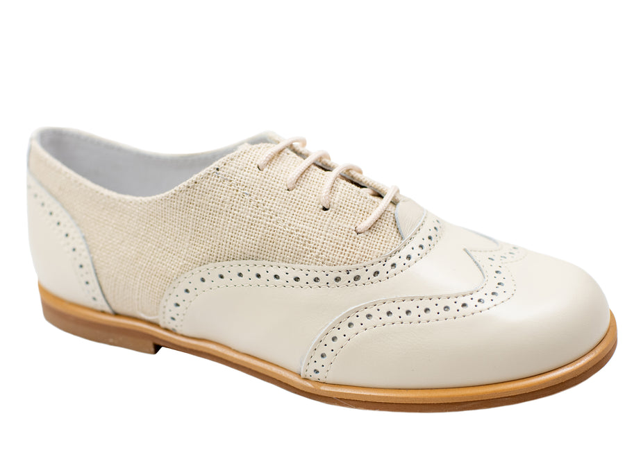 de Osu Boy's Shoe 30627 - Wing-Tip with Linen Insert - Ivory