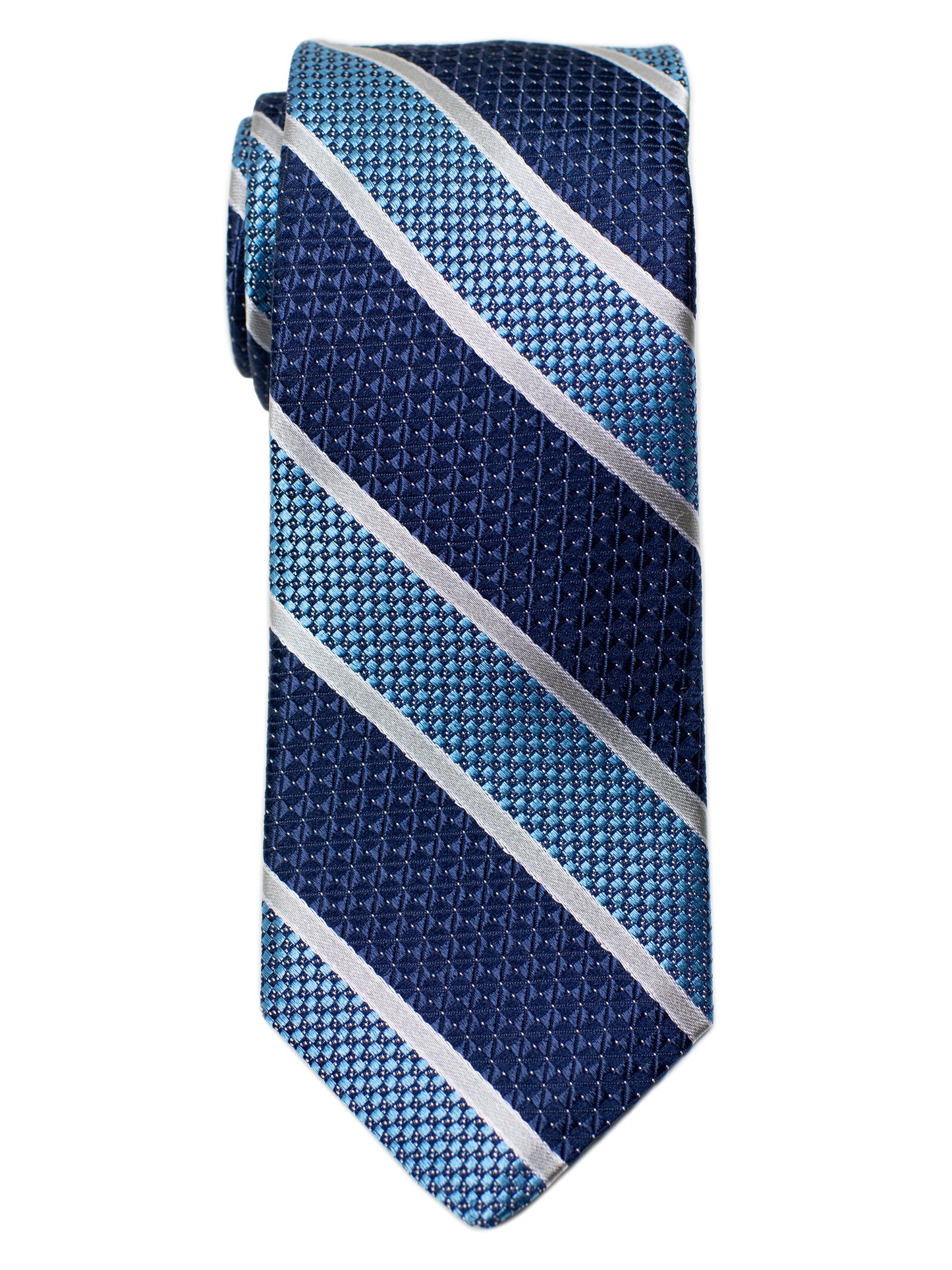 Dion 31248 Boy's Tie-Stripe- Navy/Teal/Silver