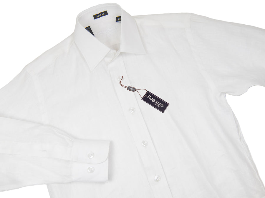 Ragazzo 31325 Boy's Long Sleeve Sport Shirt - Linen - White - Conventional Placket