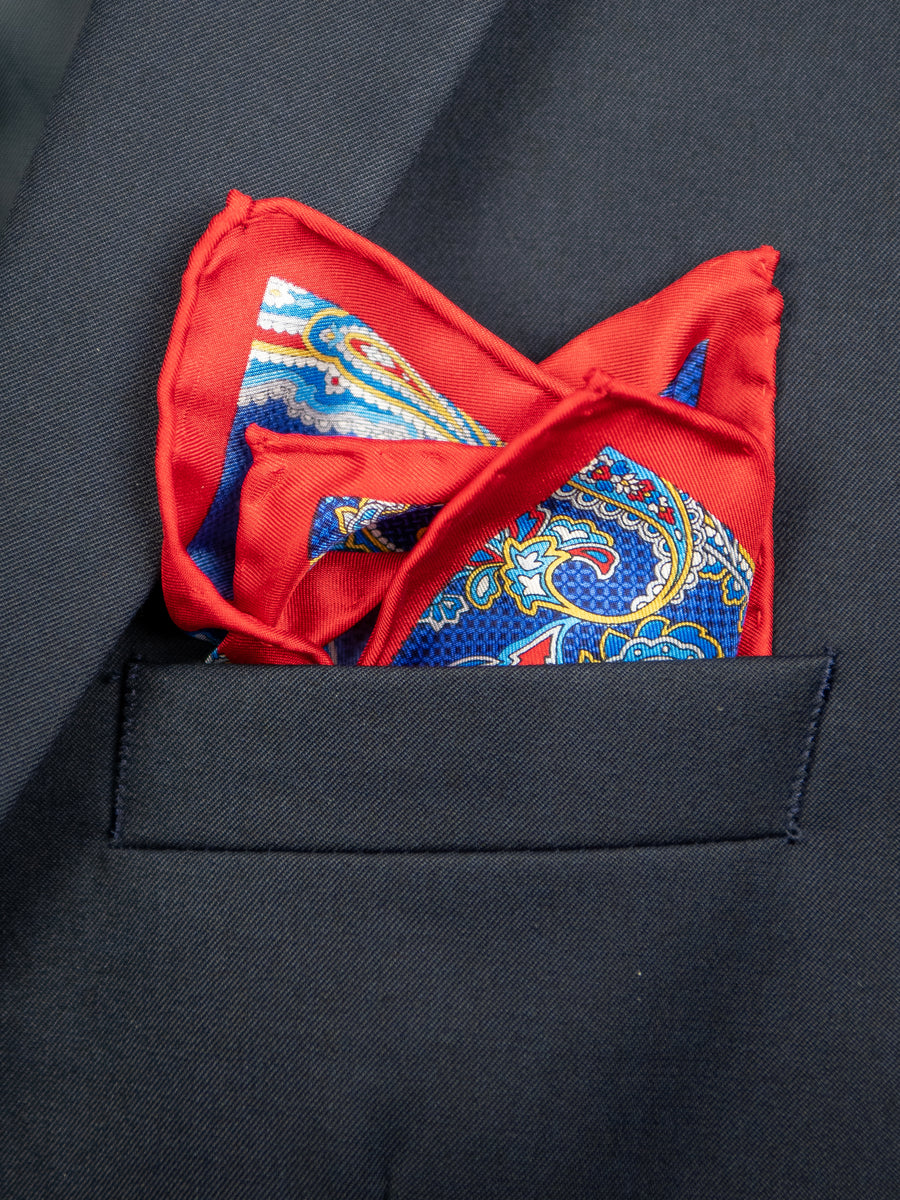 Boy's Pocket Square 31459 Paisley - Blue/Red/Gold
