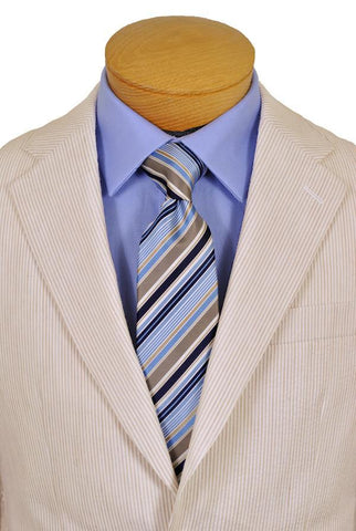 Image of Europa 3198 2B 100% Cotton Boy's Suit Separates Jacket - Seersucker - Khaki