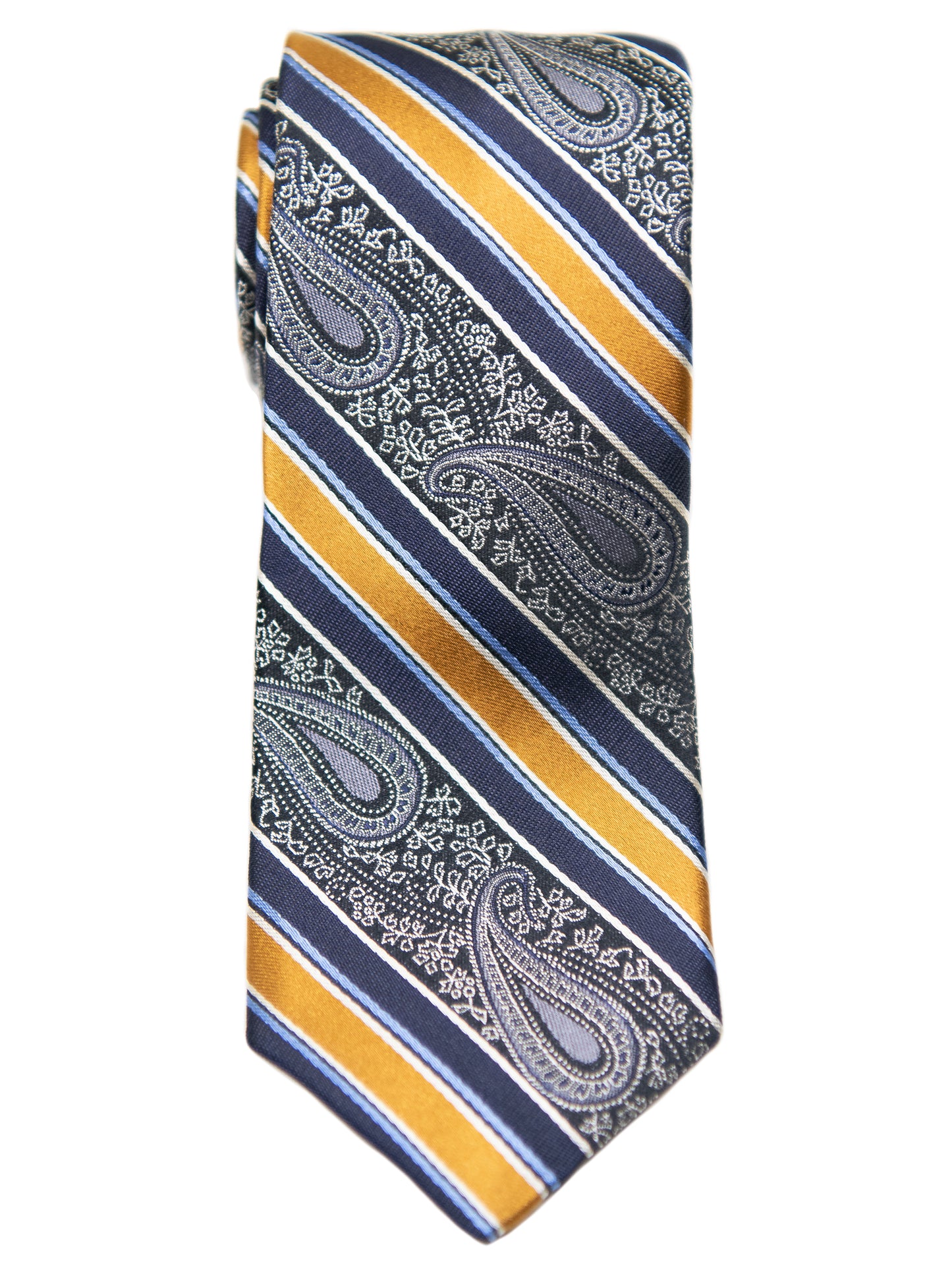 Dion Boy's Tie 32650 - Paisley Stripe - Navy/Yellow
