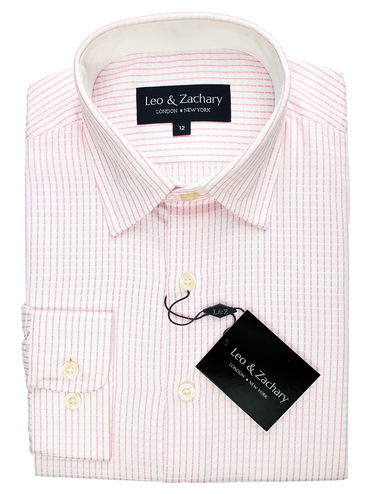 Leo & Zachary 33158 Boy's Dress Shirt- White/Rose- Check