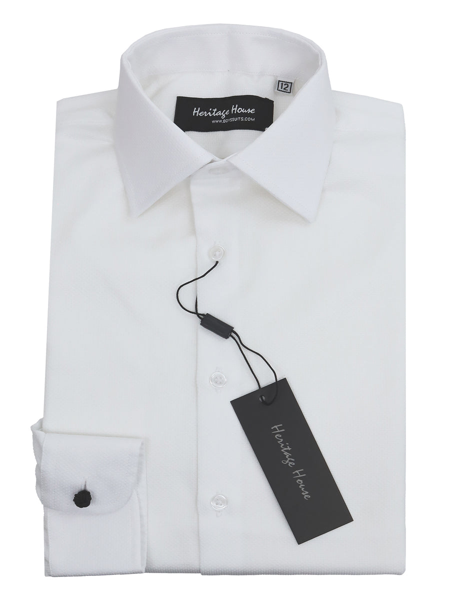 Heritage House 33383 Boy's Dress Shirt - Convertible Cuff - Basket Weave - White