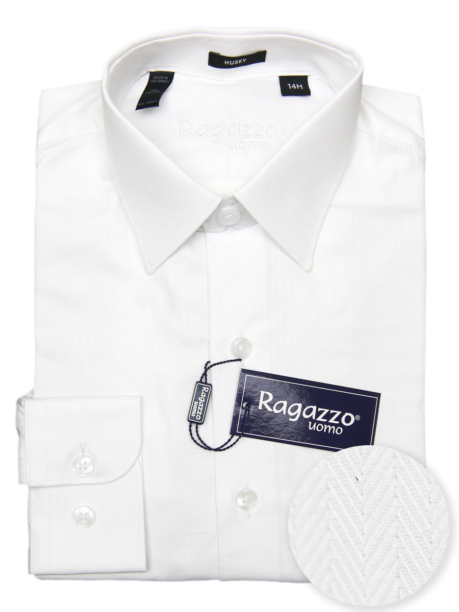 Ragazzo 33495 Boy's Dress Shirt - Mini Herringbone - White