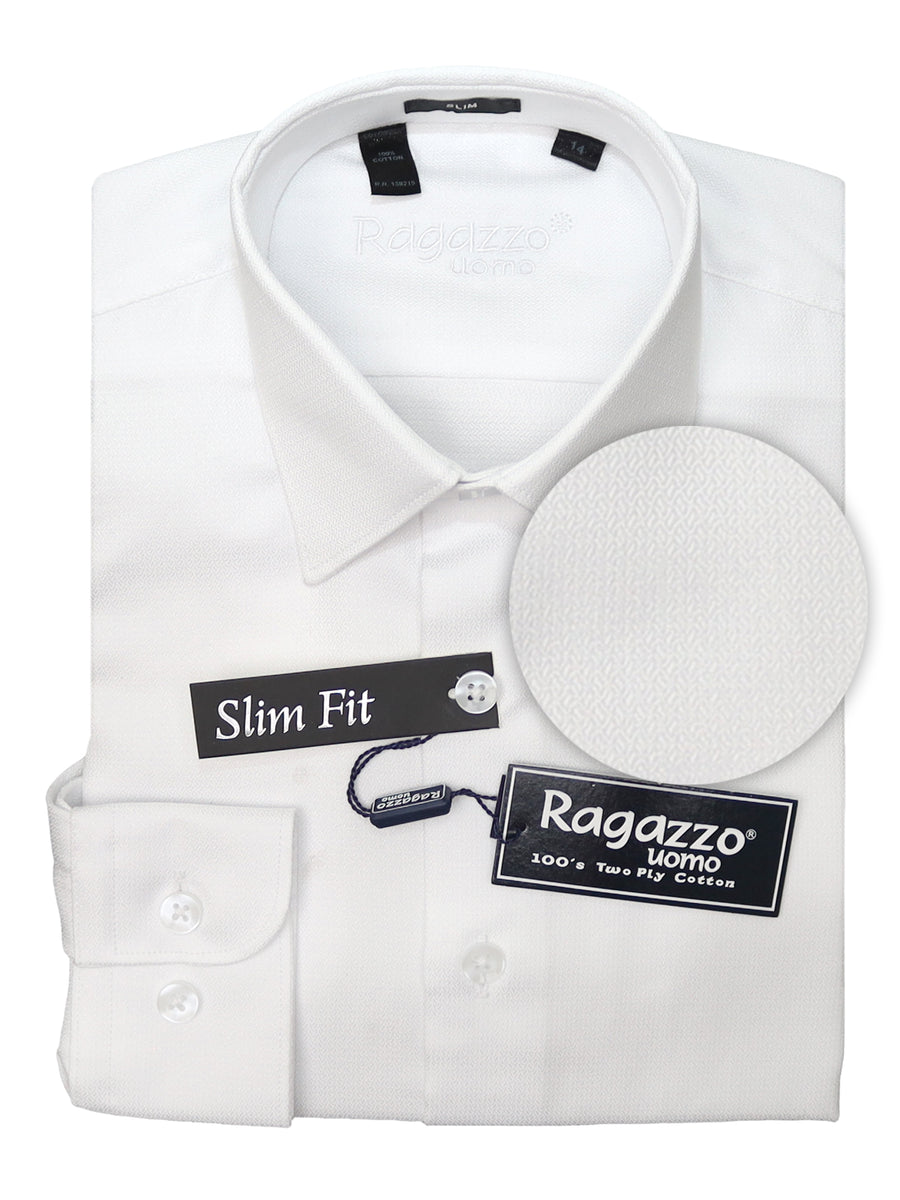 Ragazzo 33875 Boy's Slim Fit Dress Shirt -Weave - White